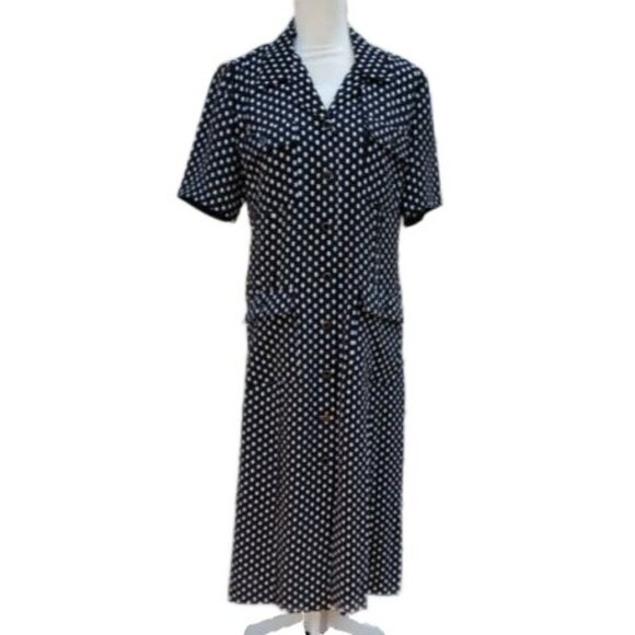 Vintage Leslie Fay Black and White Polka Dot Teacher/Geek Dress Sz 12P - Picture 1 of 8